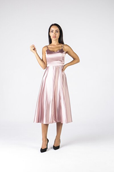 ALİS DRESS Pudra Ip Askılı Saten Elbise