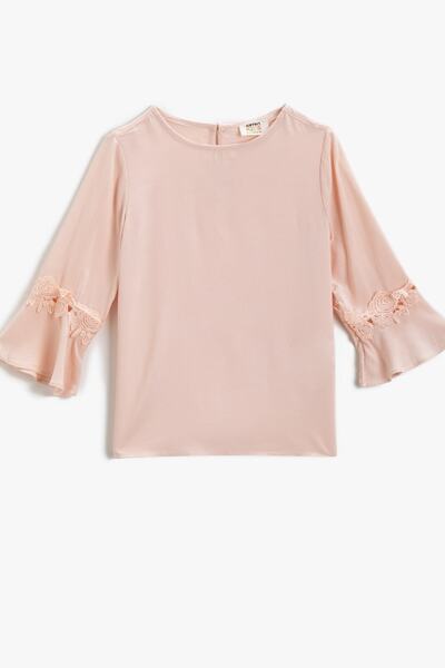 Koton Bluse mit Rüschenärmeln und Rundhalsausschnitt
