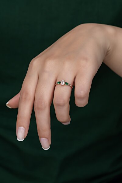 Papatya Silver Gümüş Prenses Yüzük. Renkli Taşlı Ayarlanabilir Ölçü. Rose Gold Kaplama 925 Ayar Gümüş