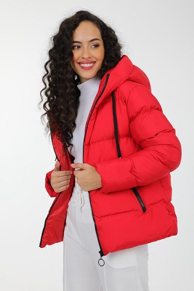 MD trend Dámská červená bunda s kapucí a zapínáním na zip