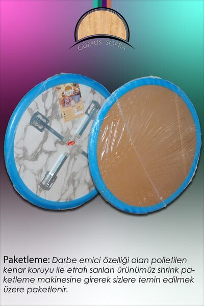 GÜMÜŞSOFRA 100cm Yer Sofrası- Metal Katlanır Ayaklı Yer Sofrası- Ahşap Sini