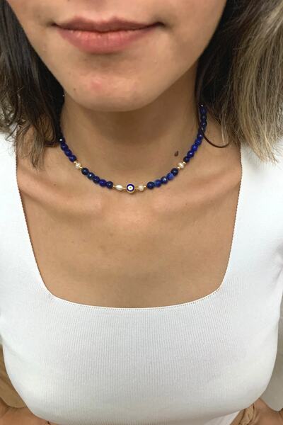 Suerte Accessories Lapis Lazuli Doğal Taşlı Mayorka Inci Gold Nazar Boncuklu ...