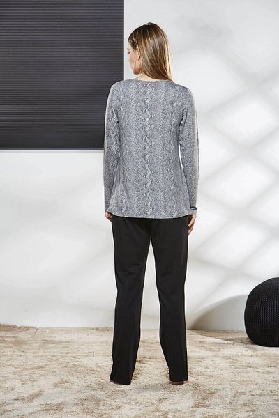 PJS Set pijama gri pentru femei cu mânecă lungă