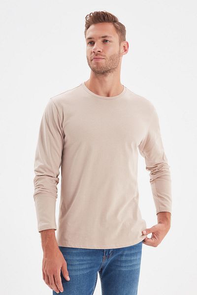 Trendyol Collection Stone Basic Regular/Regular Cut Crew Tričko s dlouhým rukávem 100% bavlna Tok Fabric TMNAW21TS0208