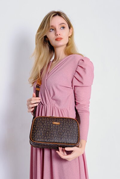 Just Polo Women's Brown-Tan Print Patterned Cross Shoulder Bag Jpm2053
