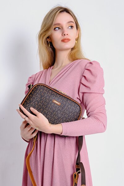 Just Polo Women's Brown-Tan Print Patterned Cross Shoulder Bag Jpm2053