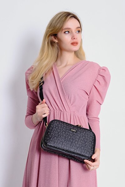 Just Polo Women's Black Print Patterned Cross Shoulder Bag