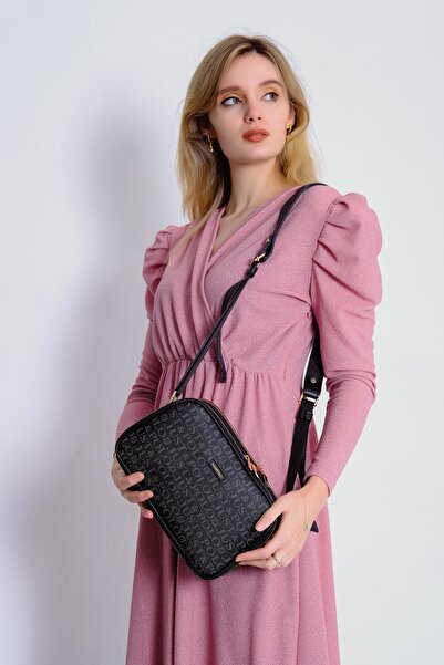 Just Polo Women's Black Print Patterned Cross Shoulder Bag