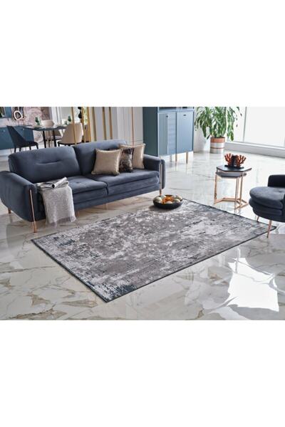 GÜMÜŞSUYU Deco Milano 12254 100x200 Gri Doğal Iplik Antitoz Yıkanabilir Pamuk Dekoratif Mutfak Salon Halıları