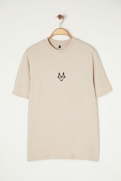 Trendyol Collection Stone Regular/Normal Fit výšivka Wolf 100% tričko Tmnss24Ts00056