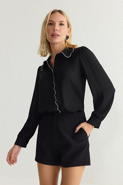 Trendyol Collection Czarna miętowa koszula z haftem Twoaw21Go0302