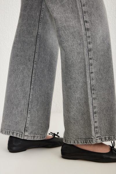 Trendyol Collection Gray Premium Low Waist Wide Leg Jeans Twoss25Je00083