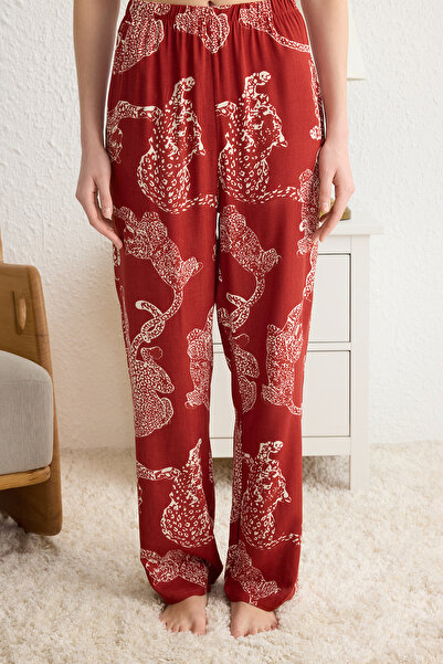 Trendyol Collection Cinnamon Animal Metrage Print Shally Woven Pajamas Set Thmss24Pt00127