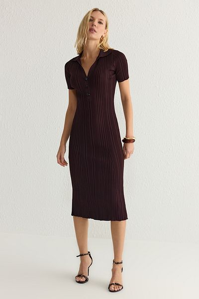 Trendyol Collection Plum Maxi Knitwear Polo Neck Dress Twoss24El00282