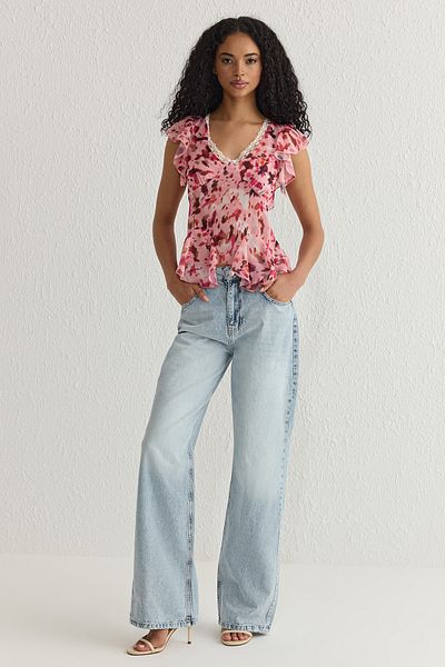Trendyol Collection Rosa Yoryo-Chiffon-Blumen-Webbluse TWOSS25BZ00107