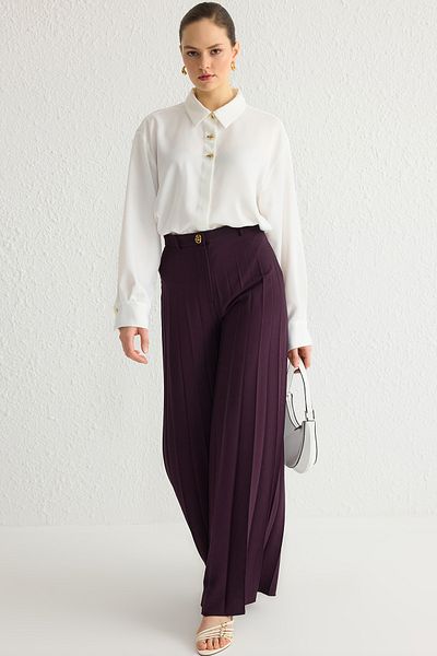 Trendyol Modest Pflaumenfarbener, gewebter, plissierter Stoff-Hosenrock mit weitem Bein TCTAW25TP00001