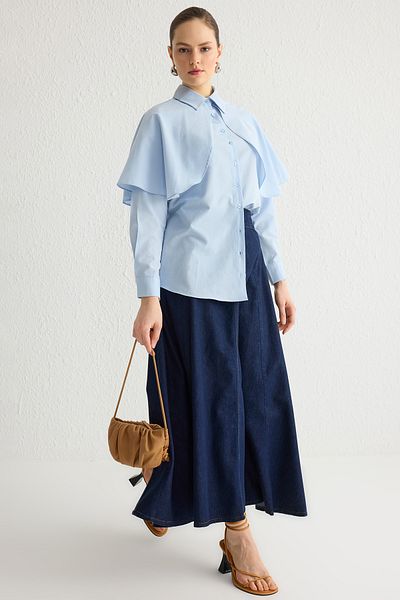 Trendyol Modest Cămașă țesătă cu pelerină albastră TCTSS25TG00005
