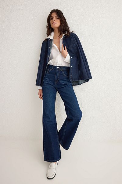 Trendyol Collection Sötétkék ujjatlan farmer köpeny kabát TWOSS25CE00008