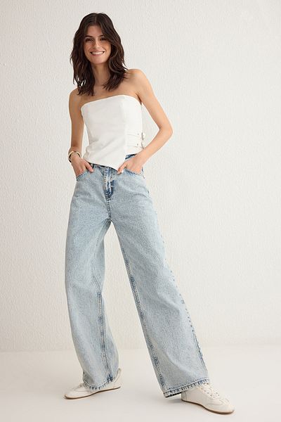 Trendyol Collection Blugi cu picioare late cu talie înaltă albastru deschis TWOSS25JE00181