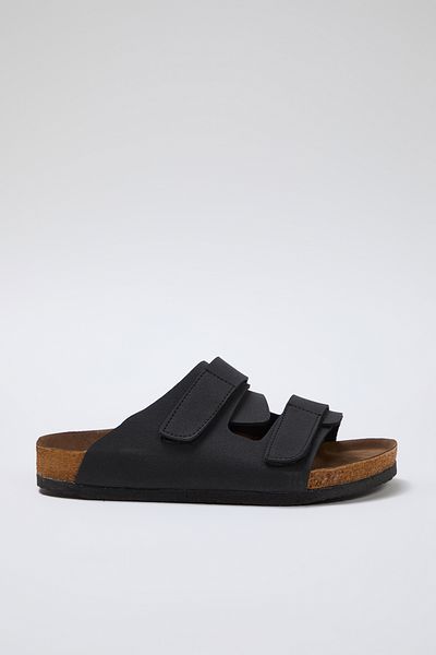 TRENDYOL SHOES Czarne podwójne rzepy, płaskie klapki damskie Takss25Te00002