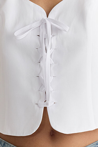 Trendyol Collection Ecru Strap Front Tie Detail Blouse Woven Blouse Twoss25Bz00053