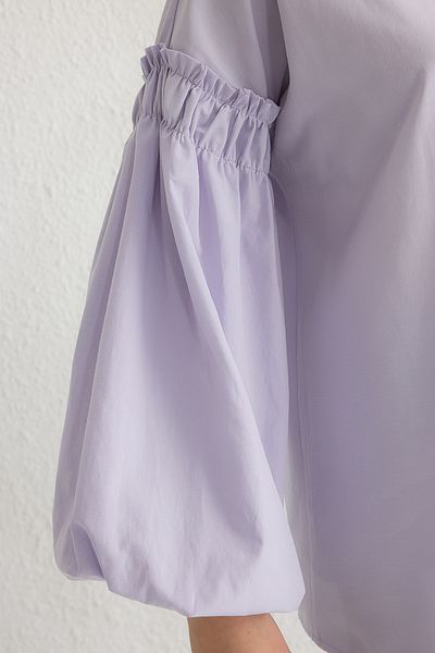 Trendyol Modest Fliederfarbenes, gewebtes Baumwollhemd mit Ballonärmeln TCTSS24TG00048