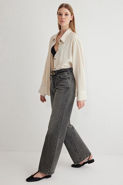 Trendyol Collection High Waist Anthracite Premium Wide Leg Jeans - Twoss25Je00086