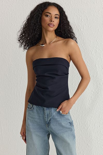Trendyol Collection Tmavě tmavě modrá halenka bez ramínek - Twoss24Bz00348