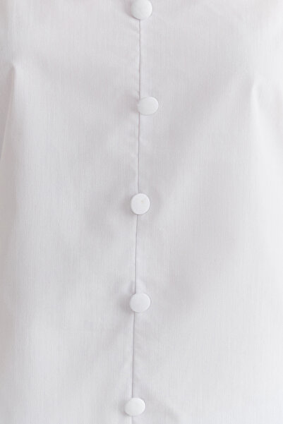 Trendyol Collection White Woven Blouse with Long Sleeve Neckline and Drawstring Shoulders - Twoss25Bz00112