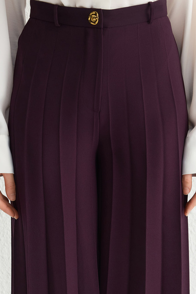 Trendyol Modest Plum Woven Wide Leg Pleat Detail Fabric Pants Skirt Tctaw25Tp00001