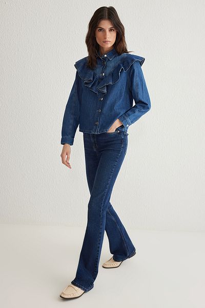 Trendyol Collection Džínová košile Blue Flounce Twoss25Go00003