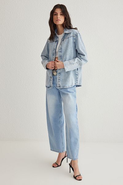 Trendyol Collection Světle modrá Troc Detailed Oversize džínová bunda Twoss25Ce00014