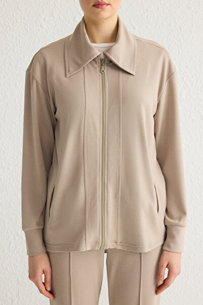 Trendyol Modest Μπεζ Relaxed Silky Interlock Plain Knitted - TCTSS25EN00004