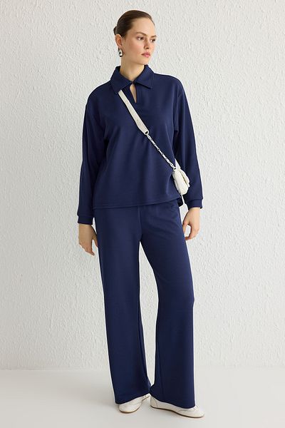 Trendyol Modest Navy Blue Crepe Knitted Bottom-Top Suit Tctss25Us00009