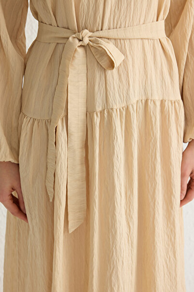 Trendyol Modest Μπεζ ίσιο υφαντό φόρεμα Hijab Aerobin χωρίς επένδυση TCTSS25EB00023