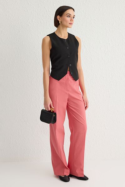 Trendyol Collection Ψηλόμεσο φαρδύ παντελόνι Dusty Rose Woven - TWOSS23PL00314
