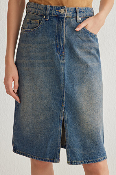 Trendyol Collection Kék hasított midi farmer szoknya TWOSS25ET00022