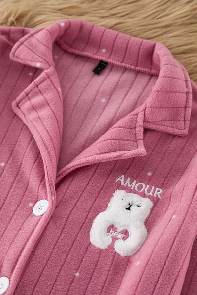 Trendyol Collection Dusty Rose Polka Dot Animal Printed Fleece Winter Knitted Pajamas Set Thmaw24Pt00176