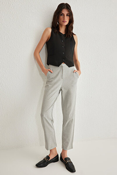 Trendyol Collection High Waist Elastic Gray Cigarette Pants - Tight Leg, Twoss25Pl00011