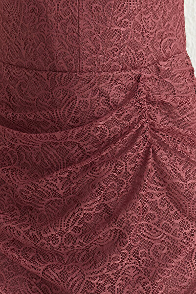 Trendyol Collection Pletené šaty z Dusty Rose krajky s podšívkou a šňůrkou - Tprss25El00048