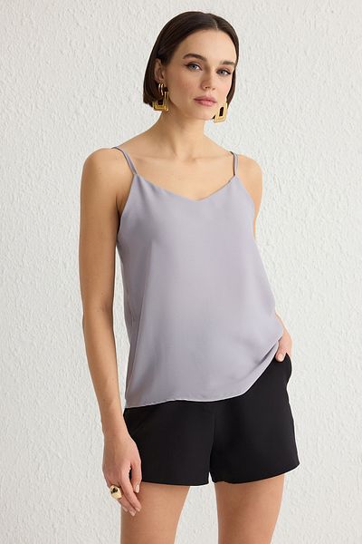 Trendyol Collection Šedá základní tkaná halenka s páskem TWOSS19BB0224