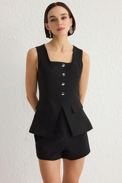 Trendyol Collection Black Fitted Square Collar Thick Sling Vest Vest Twoss25Ye00026