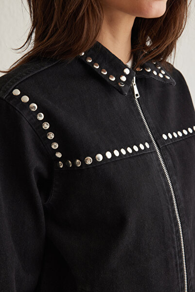 Trendyol Collection Black Silver Troc Stone Denim Jacket Twoss25Ce00019