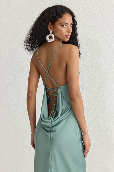 Trendyol Collection Mint Degaje Collar Satin Woven Stylish Dress Tprss25El00003