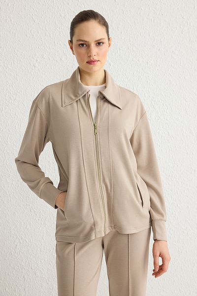 Trendyol Modest Beige Relaxed Silky Interlock Plain Knitted - TCTSS25EN00004