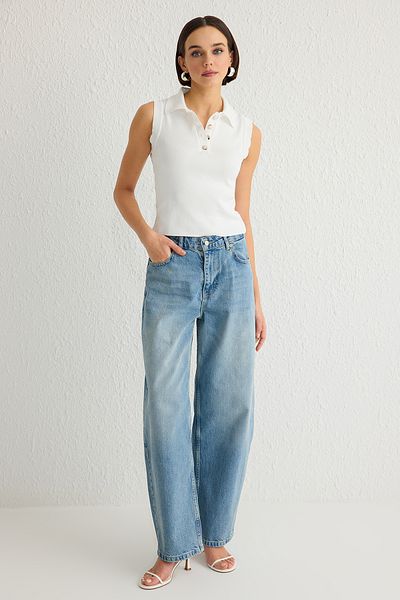 Trendyol Collection Ecru 001 Line Polo, Farbblock-Strickwaren und dünne Bluse