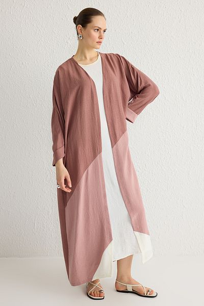 Trendyol Modest Dusty Rose Colorblock Long Woven Cap & Ferace TCTSS24KF00002