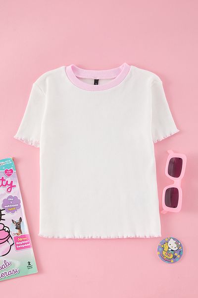 TRENDYOLKIDS Dívčí ecru pletené tričko - Tkdss25Ts00024