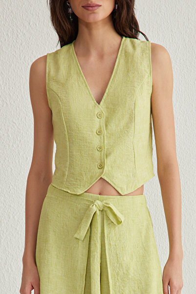 Trendyol Collection Oil Green Front Tie Detailed Woven Bottom-Top Suit Twoss25Au00018