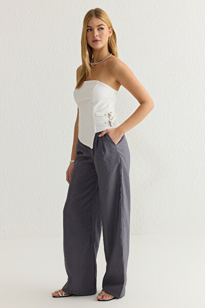 Trendyol Collection Anthracite Modal Soft Button Wide Leg/Wide Leg Woven Pants Twoss25Pl00004